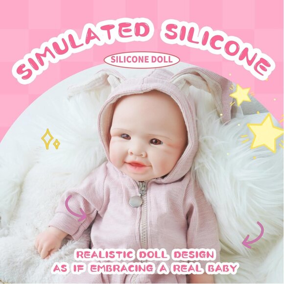 🆕17 Inch Realistic Full Silicone Lifelike Reborn Smiling Girl With Open Eyes - Picture 9 of 13